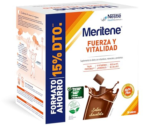 Meritene Fuerza y Vitalidad Batido Sabor Chocolate | 30 Sobres 900g | Con proteínas, calcio y vitamina D · Reduce el cansancio · Refuerza defensas