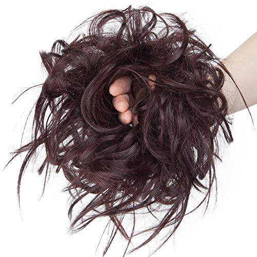SEGO Haar Extensions Haarverlängerung Haarteil Dutt Haargummi Hochsteckfrisuren wie Echthaar 45 G Dunkelbraun Mix Weinrot