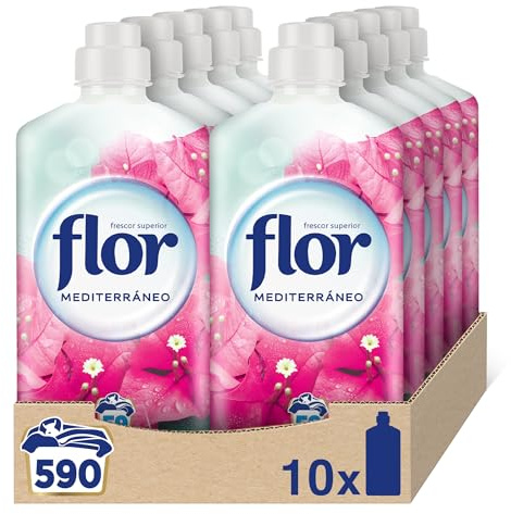 Flor - Suavizante para la ropa concentrado, aroma Mediterráneo - Pack de 10, hasta 590 dosis