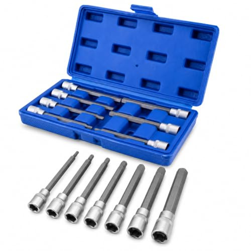 BITUXX Set di dadi esagonali esagonali, 7 pezzi, set di bussola, dadi da 3/8, extra lungo, H3, H4, H5, H6, H7, H8, H10