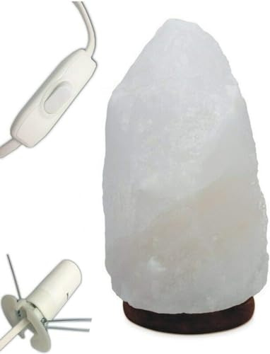 Clossy London LED Energy Saving Bulb + Very Rare Natural White Himalayan Salt Crystal lamp Healing IONES Therapeutic Handmade Rough Shape Rock Stone (1-2 Kg White Salt Lamp)