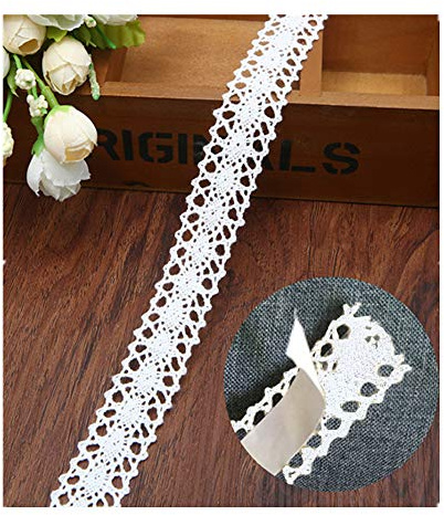 Super Idee 15 m Vintage selbstklebende Spitzenband Borte Weiß 20mm breit aus Baumwolle Stoff Spitzenborte Spitze Spitzenbordüre zum Basteln und Dekorieren Geschenke Baumwollspitze Hochzeitsdeko Gläser