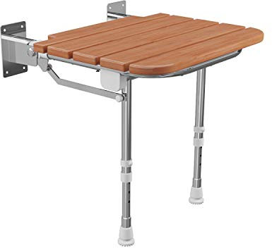 Cassellie Bathroom Folding Wooden Adjustable Shower Seat Compact Mobility Wall Mounted**G