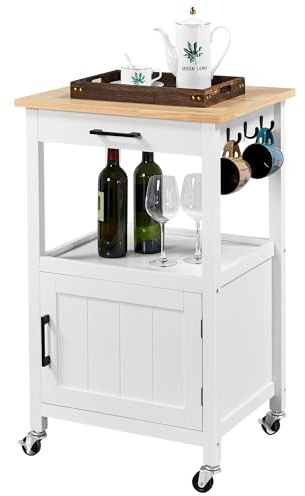 Yaheetech Servierwagen, Küchenwagen Holz, Flurschrank Sideboard Beistelltisch, Getränkewagen mit 4 Rollen und Schublade