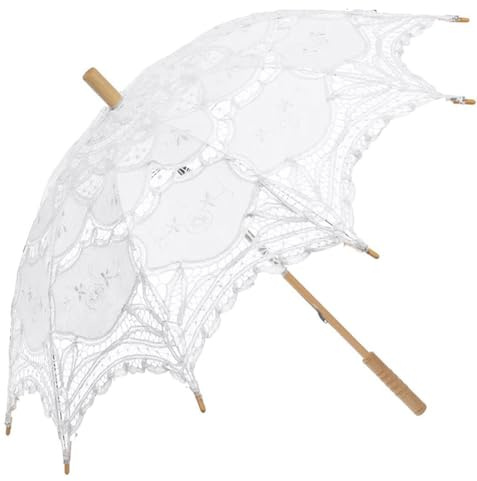 SQOIKOS White Lace Parasol Umbrella Vintage Wedding Bridal Lace Umbrella for Decoration Photo Tea Party Adult Size