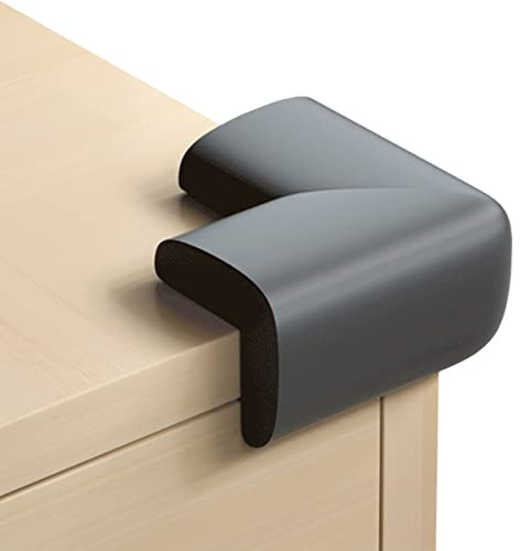 Schutzecken für Möbel, 4 Eckenschoner zur Kindersicherung und Baby-Sicherheit, Tischschutz – Eckpolster mit stark haftendem Klebeband, Beige Schwarz