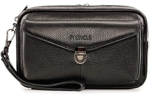 Varbeder Herren-Leder-Pochette mit Kreditkartenfächern, E-schwarz, With Card Slots