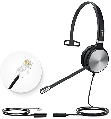 Yealink Auriculares de teléfono para teléfonos de oficina YHS36 QD a RJ9, auriculares con cable compatibles con teléfonos de escritorio Cisco serie 8800/7800/7900/6945 con micrófono, cable mono/124