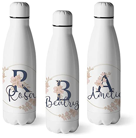 Zumo Digital Botella de Agua Floral Personalizada Inicial y Nombre, Regalos Originales Para Mujer, Capacidad 500ml (Tipo 3)