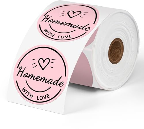 Phomemo 2 Runde Rosa Etiketten 750 Etiketten, Kompatibel mit MUNBYN | Wasserdicht BPA-freie Thermoetiketten Selbstklebende,Kompatibel mit Nelko,ETIKEZ Etikettendrucker,Nicht für M110 und M-Serie