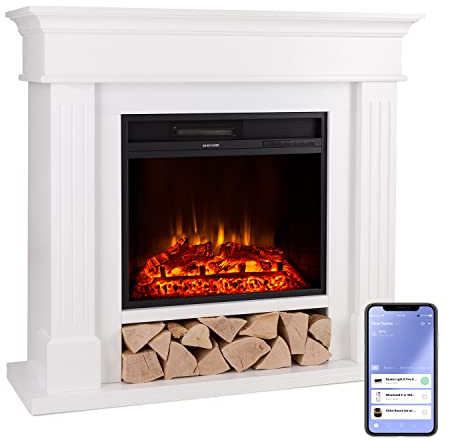 Klarstein Camino Elettrico Basso Consumo, Camino da Terra con Mensola, Camino Elettrico da Parete, Caminetto Elettrico 1800W, Camino Finto Decorativo con LED, Telecomando, Timer, Controllo Temperatura