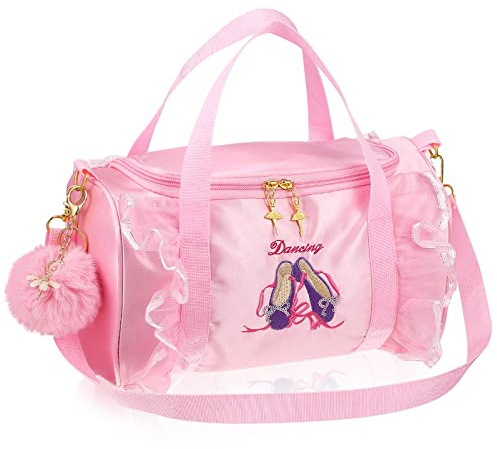 VALICLUD Balletttasche Für Mädchen Mit Pom Pom Schlüsselanhänger Tanzbag Handtasche 12.2 Zoll Für Ballerina Gymnastik Und Freizeit