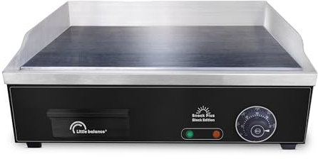 LITTLE BALANCE 8668 Snack Plus Black Edition, elektrische Grillplatte für 6-8 Personen, Kochplatte aus Stahl, antihaftbeschichtet, 8 mm, Deckel, 2900 W, Schwarz