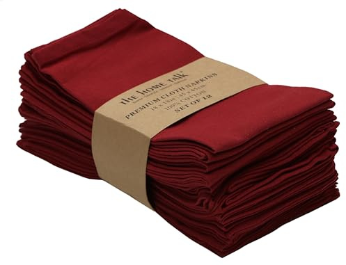 Cloth Napkins Set of 12 (18x18 Inches or 46x46 CM) 100% Cotton Everyday Use Premium Quality Cloth Napkins Festive Holiday Table Décor for Christmas Parties & Dining/Table Napkins-Maroon-The Home Talk
