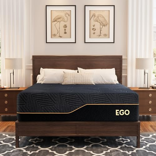 EGOHOME 14 inch Firm Queen Mattress, Memory Foam Mattress with Cooling Cover, Bed in a Box, CertiPUR-US Certified, Breathable and Supportive, Made in USA, 60''x80''x14'' Black