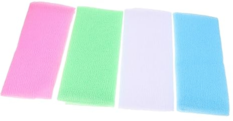 WOONEKY 4stücke Exfolierende Duschhandtücher Aus Weichem Nylon Langes Rückenschrubber-waschtuch Für Einfache Körperreinigung Vielseitig Verwendbar in Blau Grün Und Weiß