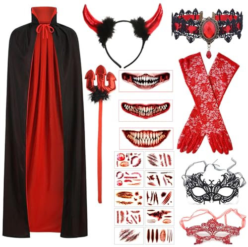 LOEPENLE Costume de diable pour femme - Costume d'Halloween pour femme - Costume de diable d'Halloween - Cape de diable - Costume d'Halloween pour femme - Pour fête à thème, cosplay, carnaval,