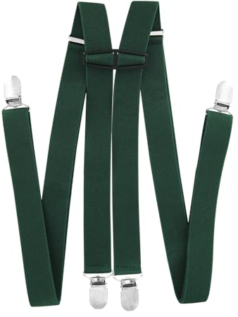 axy Bretelle da uomo larghe 2,5 cm a forma di H con 4 bretelle clip extra forti regolabili in lunghezza, verde, Taglia unica