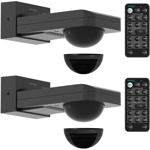 Oktaplex Tea set da 2 sensori di movimento antracite 9 m con telecomando | Sensore PIR 360 gradi 9m Sensore di movimento IP65 da esterno 230V montaggio parete-soffitto antracite
