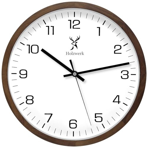 Holzwerk Germany Natur Holz Wanduhr Holz-Uhr Vintage lautloses Uhrwerk ohne Tickgeräusche Braun Weiß lautlos aus handgefertigtem Massivholz Natur Holz 30 cm