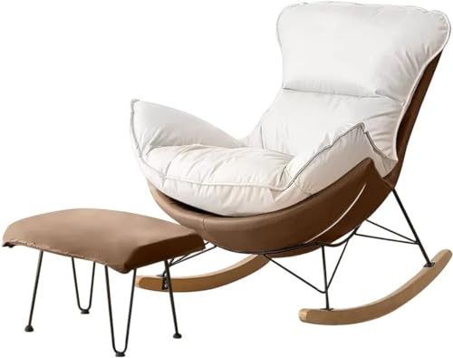 FIXARE JIESOO Wohnzimmer-Schaukelstuhl Schaukelstuhl Mit Fußhocker Balkon-Entspannungsstuhl Moderner Weicher Schlafsessel, Lesesessel for Schlafzimmer Lounge Wohnzimmer(Coffee+beige,with Footrest)
