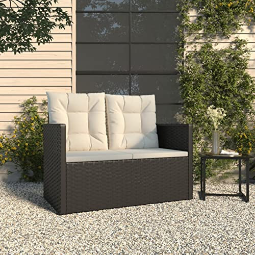 Tidyard Gartenbank Holzbank Sitzbank Gartenbankpark für 2-3 Sitzer,Balkonbank Parkbank Flurbank Terrassenbank für Terrasse,Balkon,Garten mit Kissen Schwarz 105 cm Poly Rattan-2318