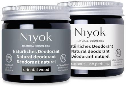 Niyok 2-in-1 Deocreme Set Kokos ohne Parfum & Oriental Wood | 2 aluminiumfreie Naturkosmetik mit Sheabutter und Kokosöl in den Varianten Kokos ohne Parfum und Oriental Wood