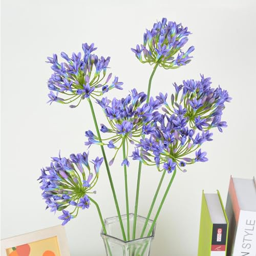 RXMORI 3 Stück Künstliche Agapanthus-Lilien mit Langem Stiel, 76 cm, Künstliche Afrikanische Lilien-Seidenblumen, Künstliche Frühlingsblumen für Blumenarrangements, Hochzeit, Party(lila)