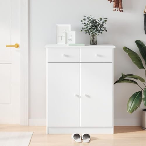 CIADAZ Schuhschrank ALTA Weiß 77x35x96 cm Massivholz Kiefer, Schuhbank, Shoe Rack, Schuhe Schrank, Schuhkommode, Mehrzweckschrank, Schuhregal - 353926