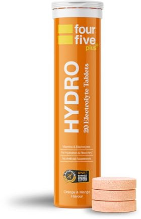 fourfive Hydration Tablets (Orange & Mango) Low Calorie Vitamin Electrolytes, Vegan, Magnesium & Calcium, Sports Hydration - 1x20 Effervescent Tablets