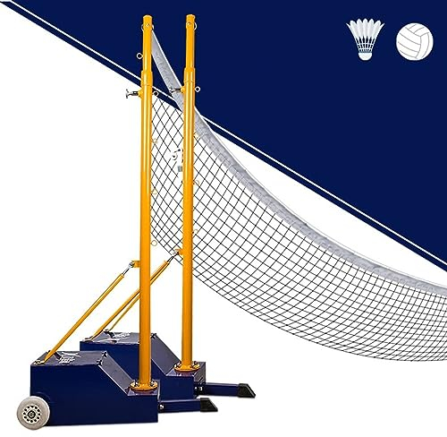 Badminton-Netzständer, professionelle Badminton-/Volleyball-Netzstangen, Junior-Trainingsgerät für die Court-Schule, höhenverstellbar von 1,5 bis 2,0 m, tragbar und mit Pu-Rädern