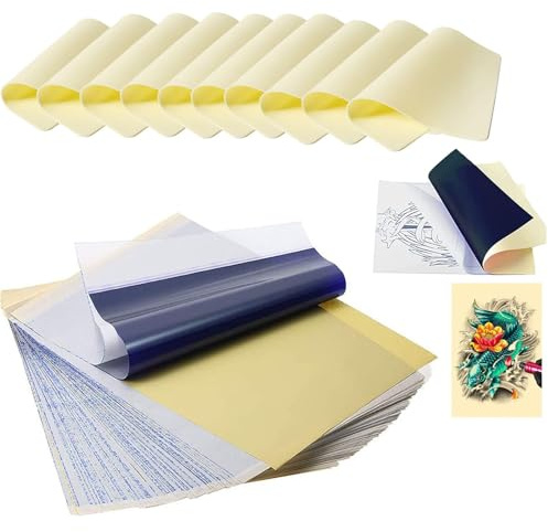 FONPOO Tattoo Übungshaut,Transferpapier Set, 30 Blätter | ideal zum Übertragen,Üben, 20 Transferpapiere+10 Übungshaut (1 mm), für Einsteiger,Profis, Tattoo Zubehör