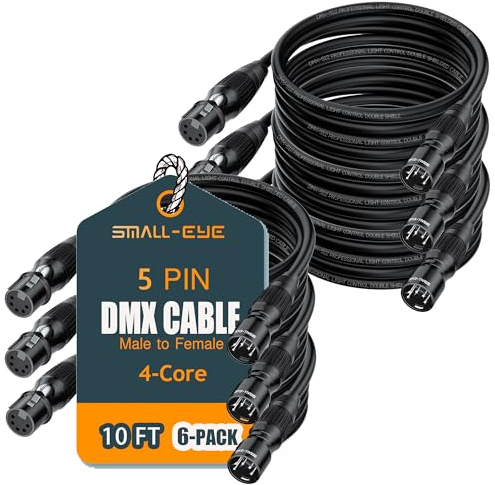 SMALL-EYE 5 Pin DMX Cable 10 ft 6 Pack – 4-Core Male to Female Stage Lighting DMX512 Cable (10')