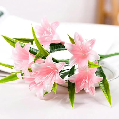 Lilie, künstliche Blumen für drinnen und draußen, zur Dekoration, UV-beständig, kein Verblassen, Pflanzen für Garten, Veranda, Schlafzimmer, Büro, Tisch, Rosa, wie auf dem Bild zu Sehe