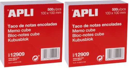 APLI 12909 Haftnotizen, 100 x 100 mm, 500 Blatt, weiß (Packung mit 2)
