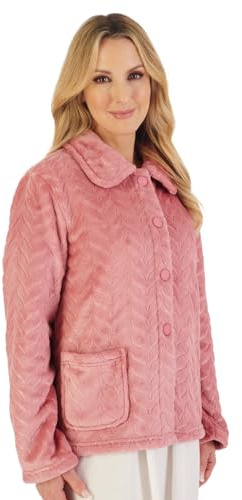 Slenderella Veste de lit boutonnée en polaire à chevrons, rose, 52-54