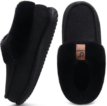 COFACE Chausson Femme Hiver Chaud Feutre Pantoufles Peluche Fourrure Fourrés Doublure Fermé Confort Mousse à Mémoire de Forme Orthopedique Slippers Maison Antidérapant Semelle Noir foncé 40