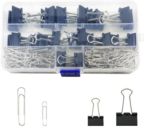 200 Stück Büroklammern Binderklammern, Büroklammern 33mm/28mm Vernickelte Büroklammern Klein Büromaterial, 25mm/19mm Binderklammern Metall Schwarz für Büro, Schule und Persönlichen (Schwarz Silber)