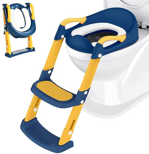 Toilettensitz Kinder mit Treppe Toilettentrainer, Toilettensitz Kinder Kinder WC, Faltbarer Töpfchen Toilettentrainer WC Sitz Treppe Toilettensitz Toilette Trainer für kinder mit Pedalen und PU Kissen
