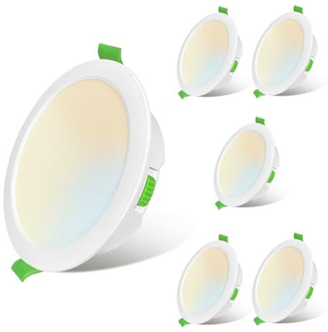 Sweier LED Downlight 7W Recessed Ceiling Lights Dimmable IP44 Spotlights 3 Adjustable Colors 3000K/4000K/6000K for Bathroom, Kitchen, Living Room 6 Pack