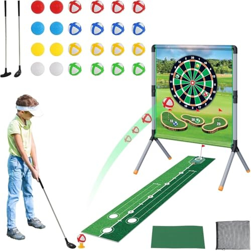 Juego de Golf para Niños, Set Minigolf Exterior con Tapete y Soporte, Regalo de Juegos Deportivos para Niños