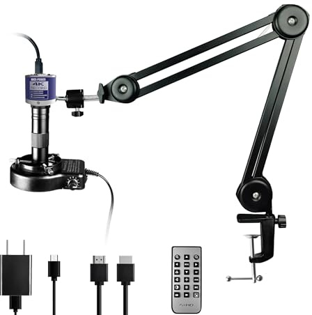 NICE-POWER Digital Microscope, 48MP 4K 1080P HDMI Type-C/USB Industrial Video Microscopes Camera, 150X Zoom C-Mount Lens, Foldable Stand, LED Ring Light, Soldering Microscope for Electronics Repair