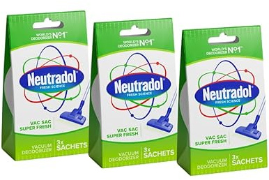 Neutradol Vac Sacs Vacuum Deodoriser, Place in Vacuum Cleaner Bags & Dust Bags, Fresh Pink, Multipack of 3 x 3 Vac Sacs (Original)