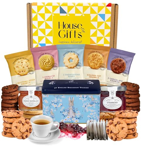 Peter Rabbit Afternoon Tea Hamper Gift Set with Teas, Jam, Marmalade & Biscuits – Elegant Biscuit Gift Box with Tea Selection – Versatile Hamper for Birthdays, Thank You, Care Packages, or Gatherings