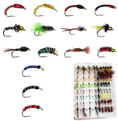70pcs Fly Fishing Flies Pieces per Set Ultra-Thin Portable Nymph Fly Fishing Accessories, with Box Trout Fishing Fly Lures