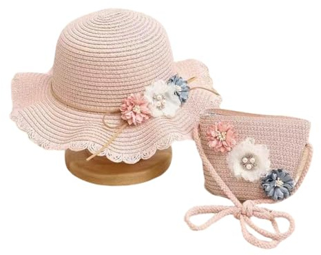 2PCS Set Cappello E Borse Per Ragazze, Cappello Di Paglia Estivo Per Bambini, Borsa Estiva Intrecciata, Set Di Cappelli a Margherita, Borsa Di Paglia a Margherita, Per Vacanze, Viaggi e Spiaggia