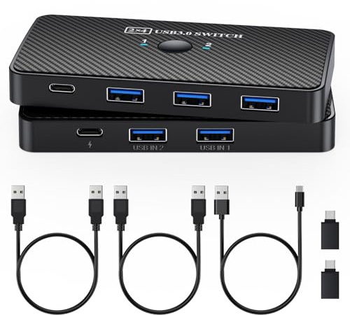 Adaptador de concentradores USB 3.0 de doble dispositivo, conmutación USB, conmutación sin problemas entre 2 ordenadores, velocidad de 5 Gbps, solución de espacios de trabajo, concentradores USB para