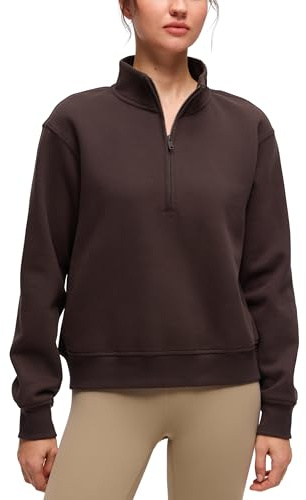 CRZ YOGA Fleece Lined Half Zip Sweatshirt | Midweight, Casual, Soft, Breathable, Cotton, Warm, Funnel Neck, Pullover, Sweat Shirts for Women