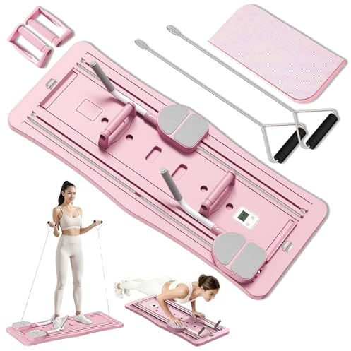 Roadtime Pilates Board 2025 Upgraded Faltbarer Pilates Reformer Compact Set für Knieschoner & Multifunktional Bauchtrainer,Bauchmuskelbrett mit Auto-Rückprallfür Zuhause und im Fitnessstudio Unisex