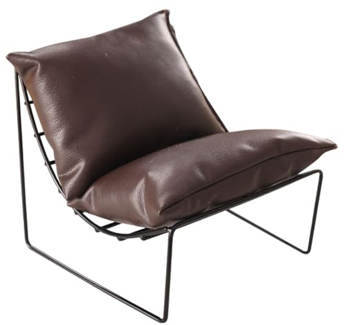 AZIDWERYQ Puppenmöbel im Maßstab 1:6, Vintage-Puppenhaus-Couch aus Leder mit Rückenlehne, faules Sofa, Puppenhaus-Stuhl für -Möbelzubehör, brauner Stuhl